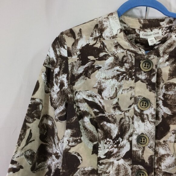 Coldwater Creek Blazer Short Brown Cream Button Front Linen Blend 12 - Picture 4 of 4